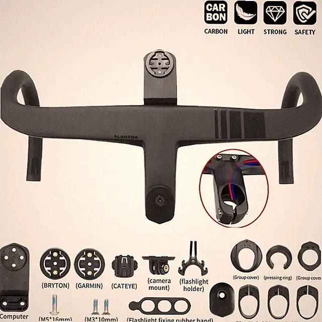 Carbon Road Bike Integrated Handlebar with Computer Mount 28.6mm 380-440mm