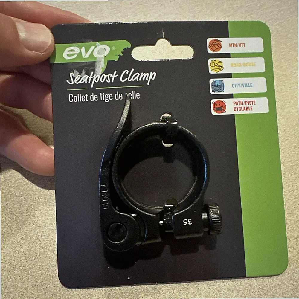 EVO Bicycle Seat Post Clamp with Integrated Bolt - 34.9mm - Black