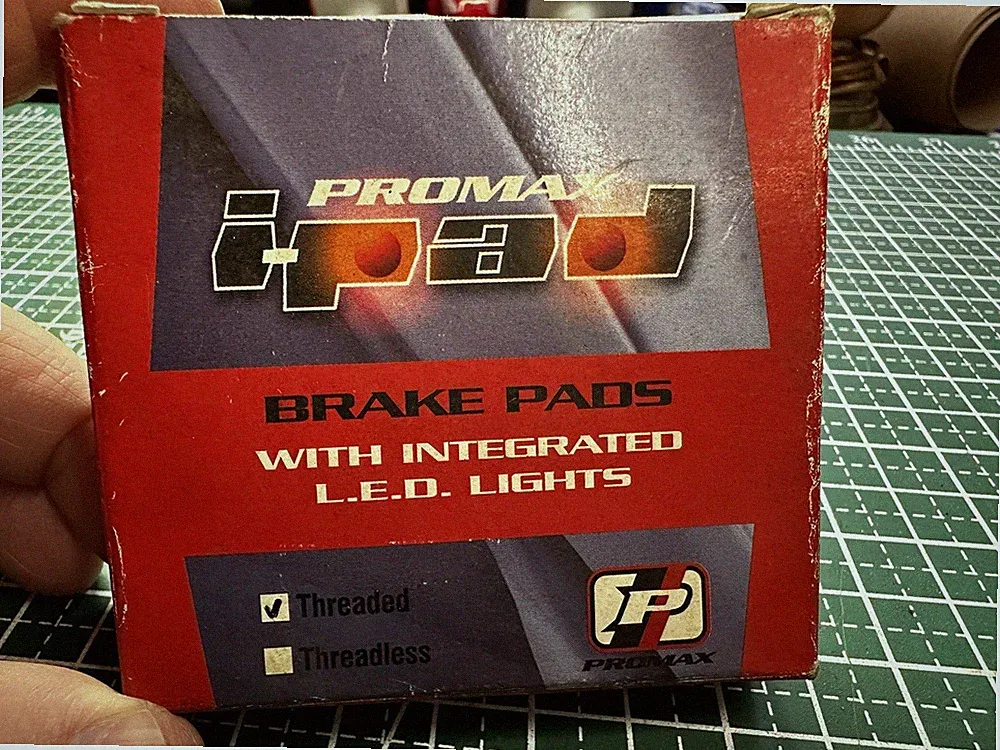 Promax i-pad bicycle brake pads with integrated L.E.D. lights- NOS - Threaded