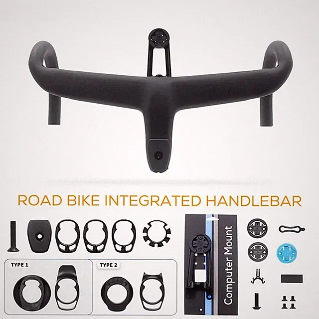 Road Bicycle Carbon Handlebar Internal Cables Di2 Integrated Cockpit Drop Bar