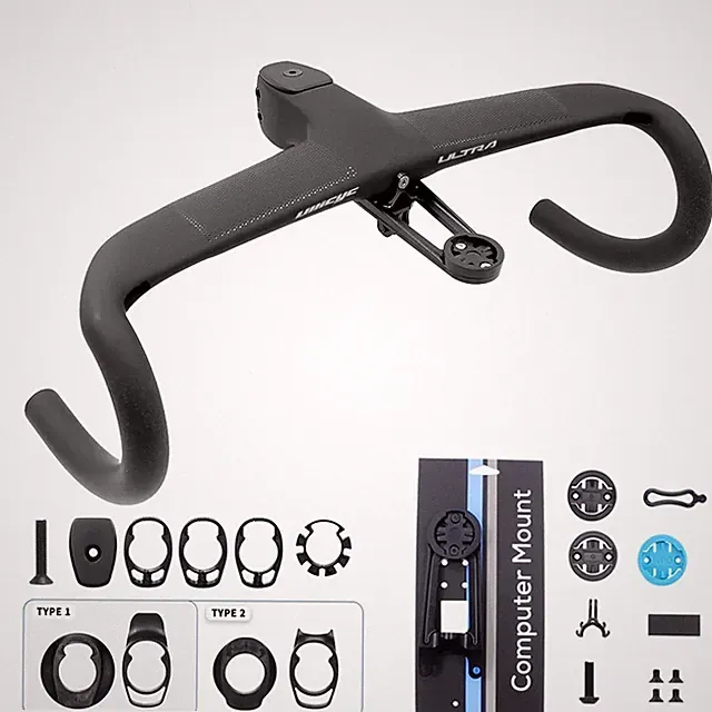 Road Bicycle Cockpit Carbon Integrated Handlebar with Bike Computer Holder